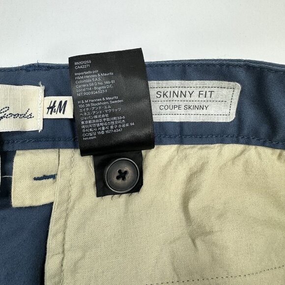 H&M L.O.G.G. Men's Blue Slim-Fit Chino Business Career Pant W38-40/L33.25 - Picture 6 of 11